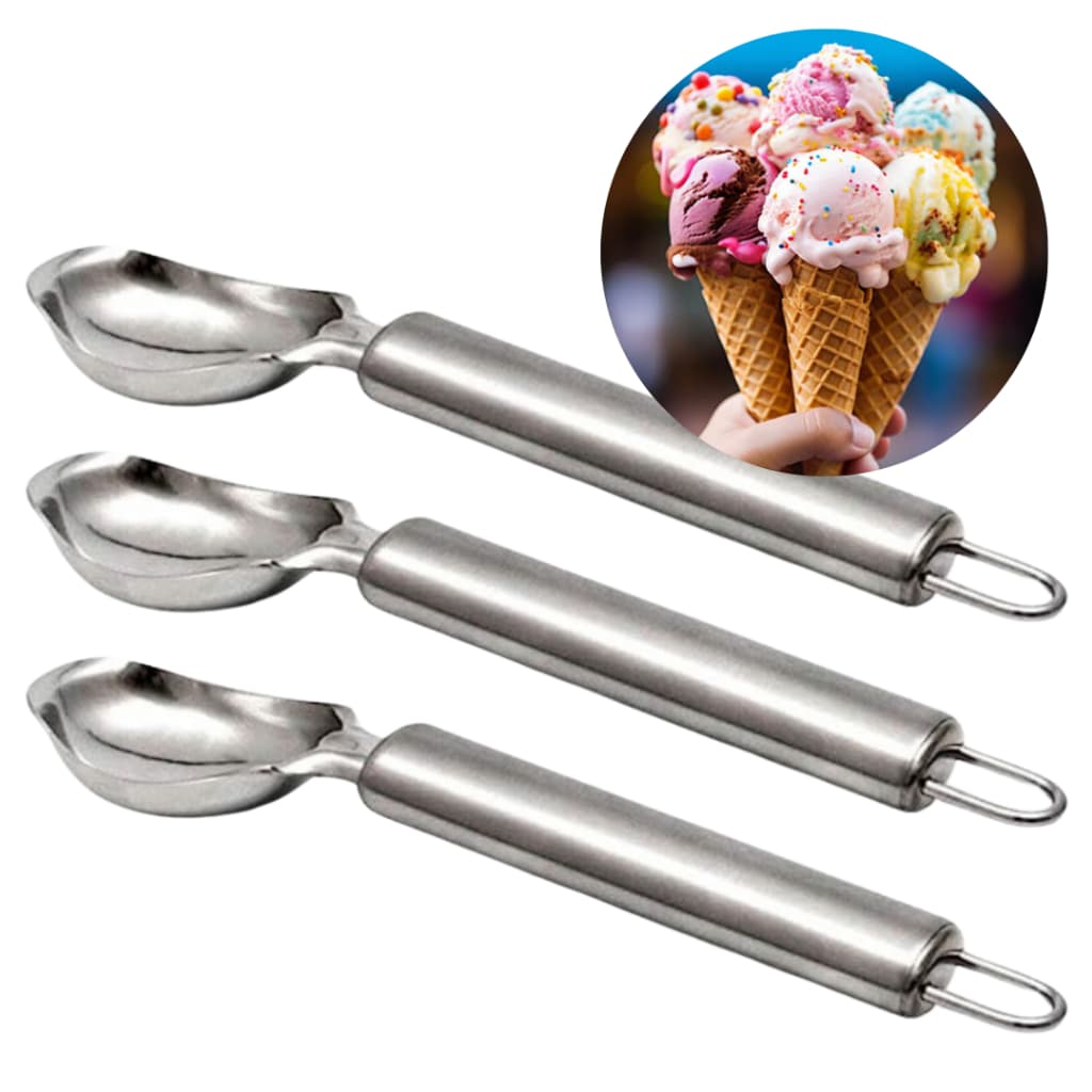 Colher Concha Pegador De Sorvete Açaí Frutas Multiuso Aço Inox Reforçado Kit C/02, 03 Ou 05 Un