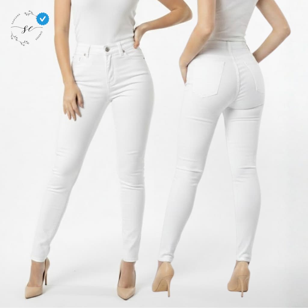Calça Feminina Branca Skynny Sarja Premium Empina Bumbum com Lycra Realça Curvas Costura Reforçada