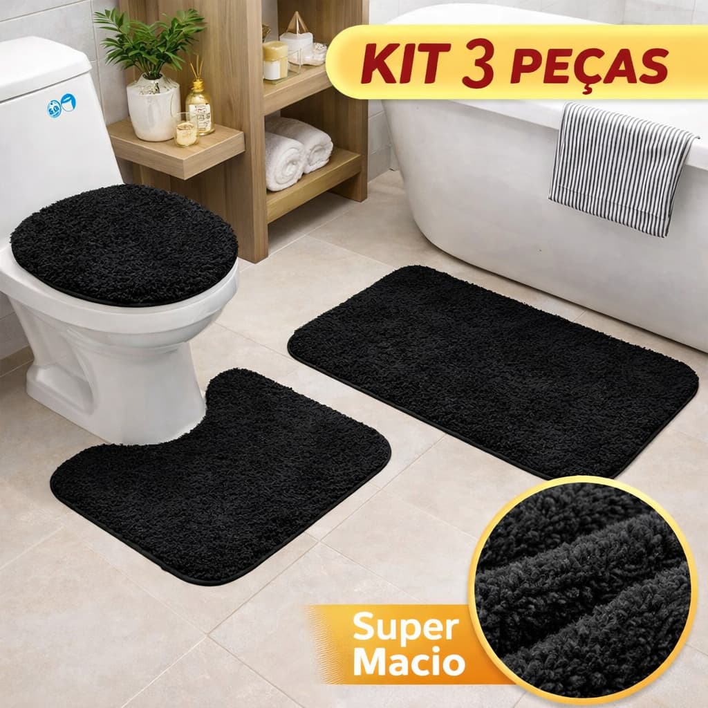 Kit Tapete para Banheiro Algodão Pelúcia Macio Antiderrapante [Envio HOJE]