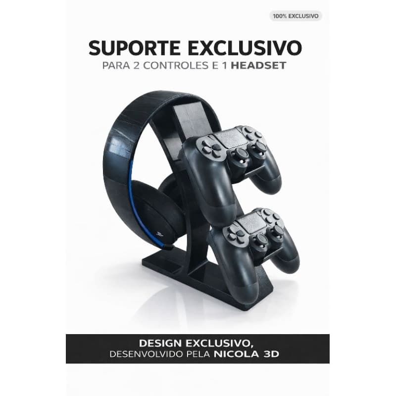 Suporte Gamer 2 Controles + Headset Design Exclusivo Nicola 3D