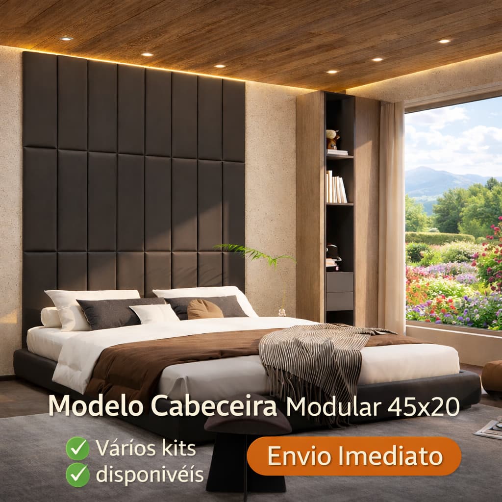 Kit Cabeceiras Estofadas Adesivas 20x45cm | Modular | Cama Solteiro Casal Queen King
