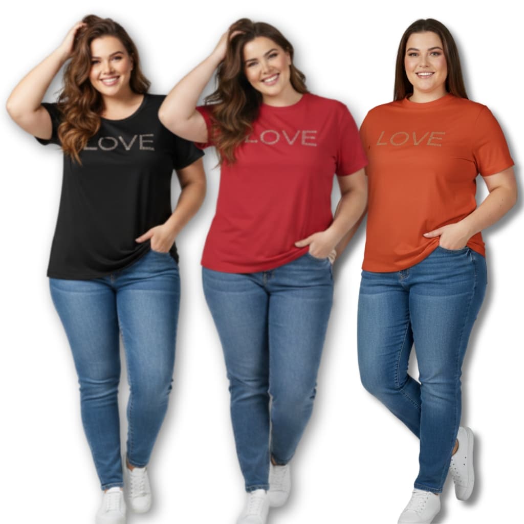 KIT 3 CAMISA FEMININA MICROFIBRA CAMISETA COM ELASTANO CAMISA LOVE