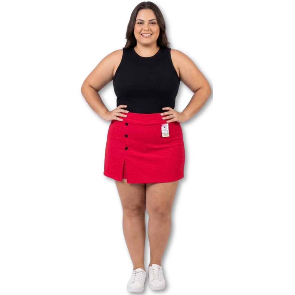 Short-Saia Plus Size Scuba Liverpool Cós Alto com Botões – G GG  (40 ao 46)