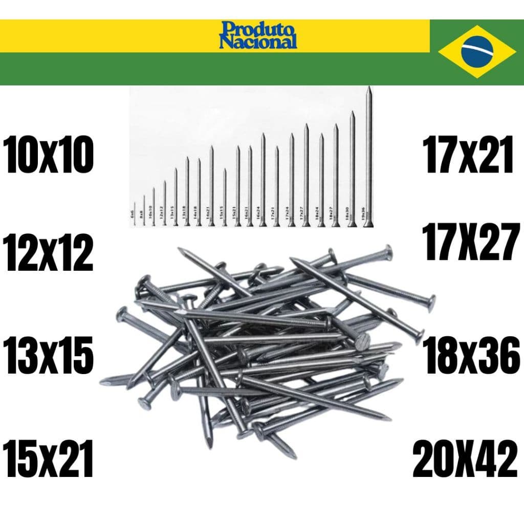Prego 10x10 12x12 17X27 18X36 Pacote 500g; 1 Kg; até 3kg Produto Nacional