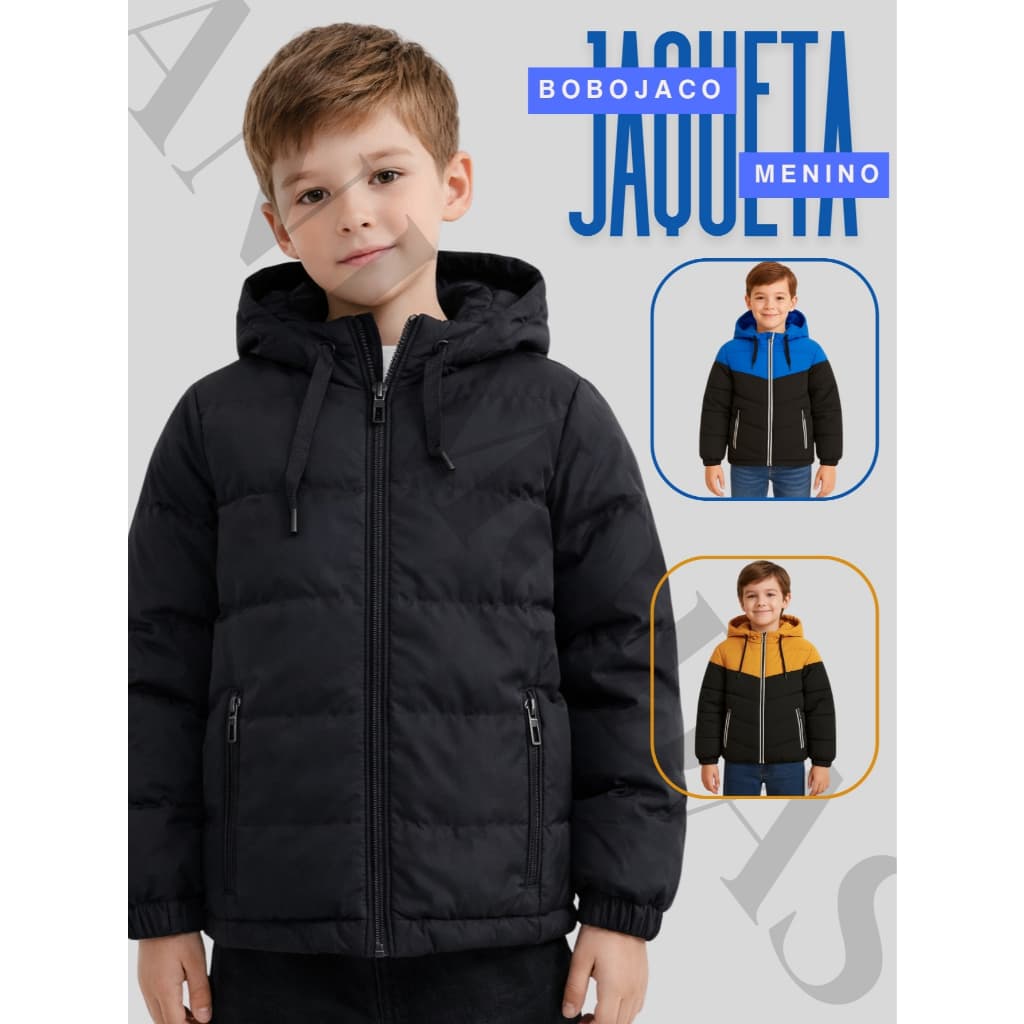 Casaco Infantil Menino Bobojaco Juvenil Jaco Nylon Capuz Jaqueta Zíper