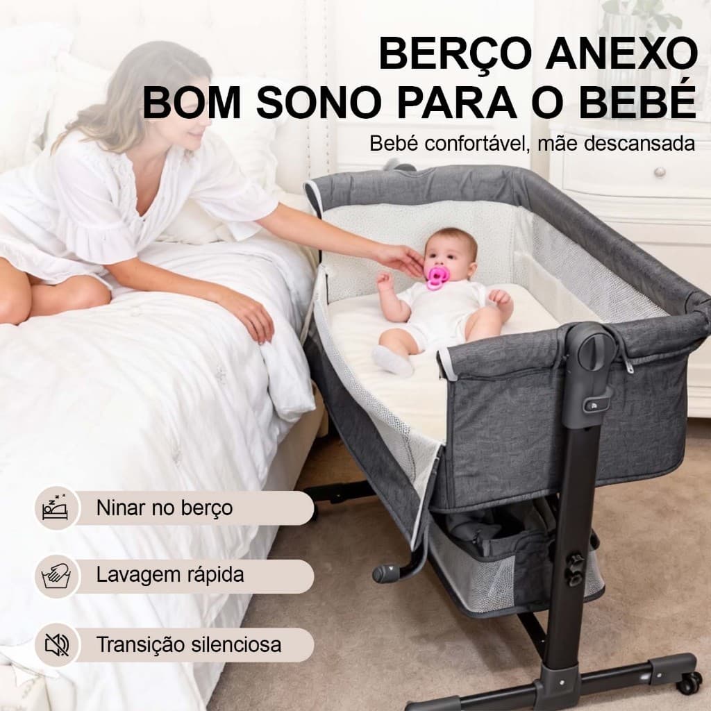 Berço Que Vira Cama,Cesto Moisés e Berço Dobrável para Bebê com Mosquiteiro Transparente–Seguro,Confortável e Portátil à