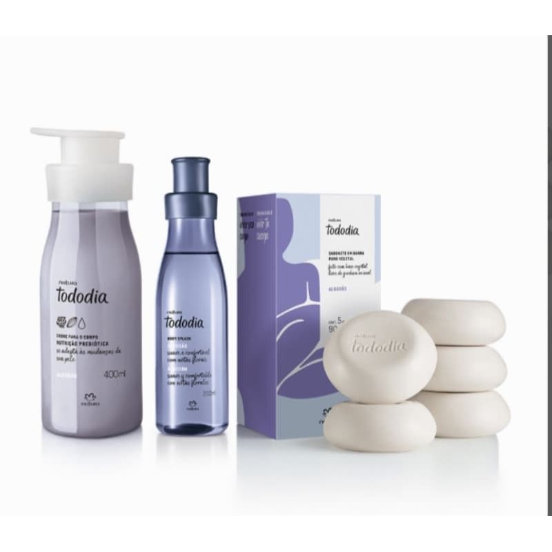 kit Natura Algodão, 3 produtos (1 Creme Corporal + 1 Body Splash + 1 Caixa de Sabonete.