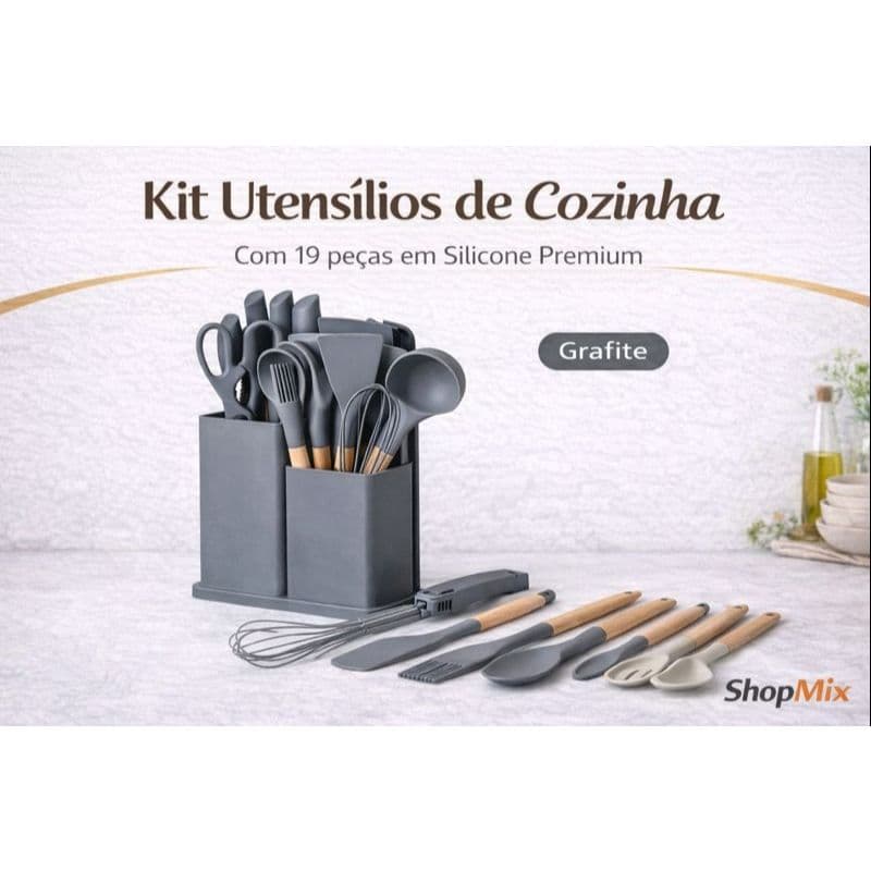 Conjunto de Utensílios de Cozinha Completo - 19 peças - CINZA