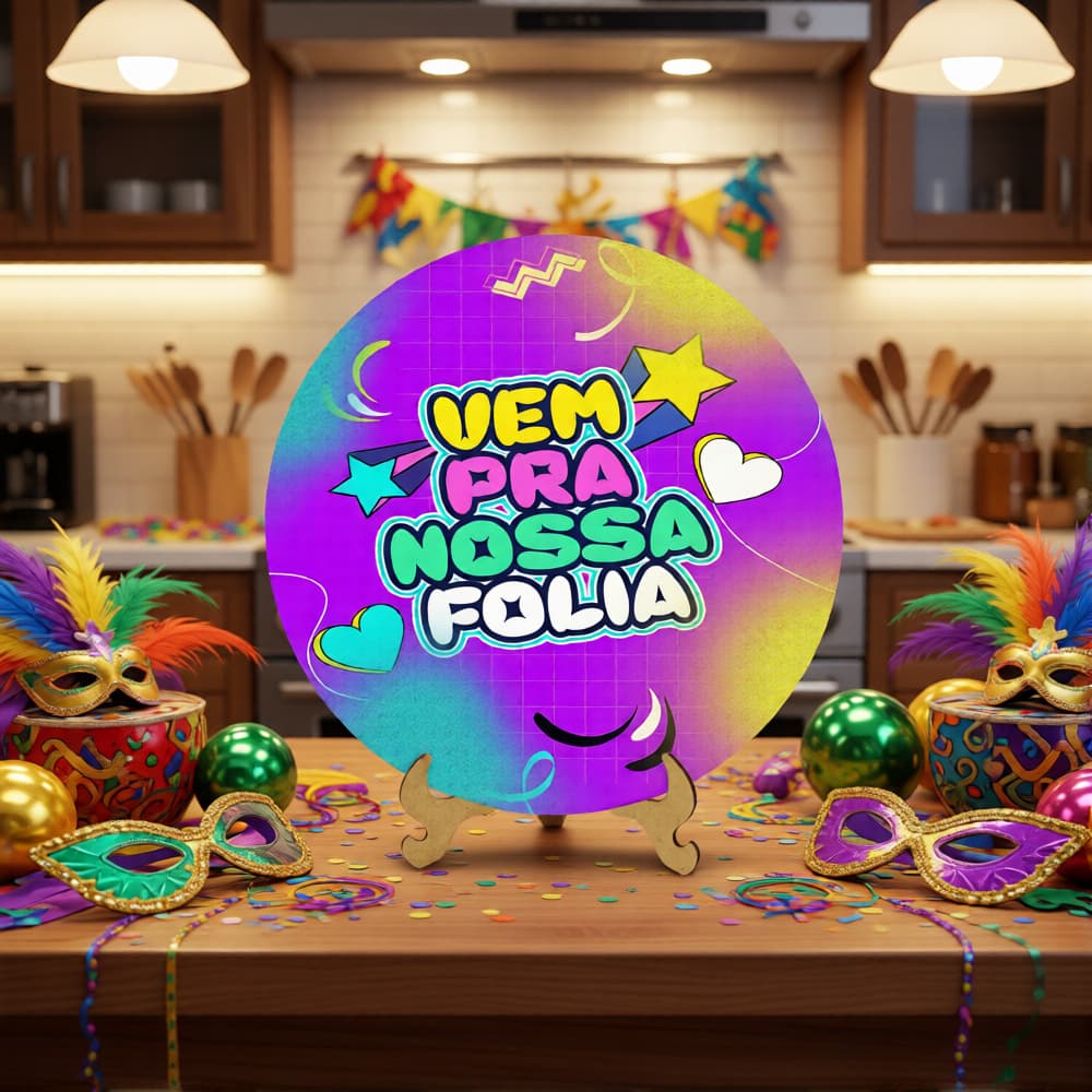 Carnaval 2026 Decoração de Mesa Placa decorativa tema carnaval diversas estampas com pé 19cm