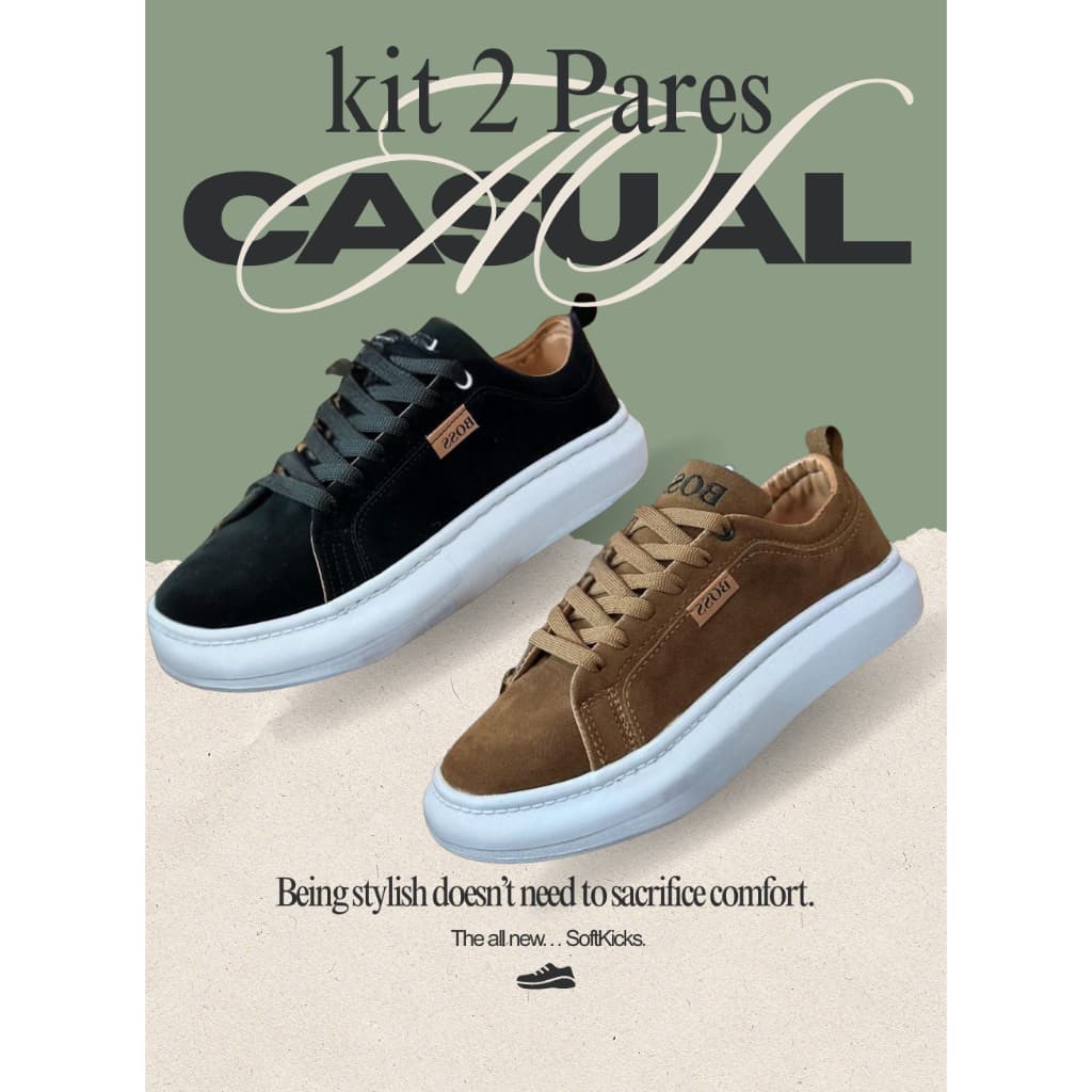 Kit 2 Pares Sapatênis Masculino Casual Camurça Confortável Leve Promoção