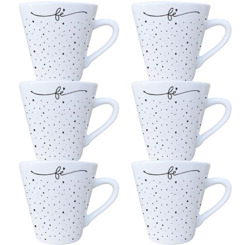 Jogo 6 Xícaras Porcelana Branca Chá Café Expresso 120ml Fé