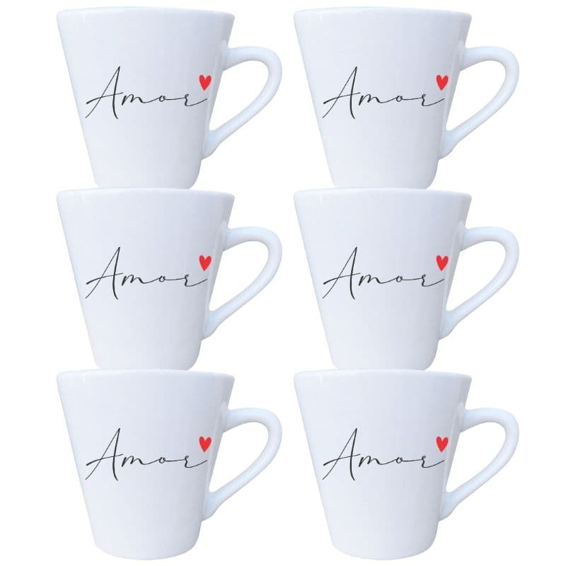 Jogo Xícaras Café Chá 6 Peças Porcelana Branca 120ml Amor