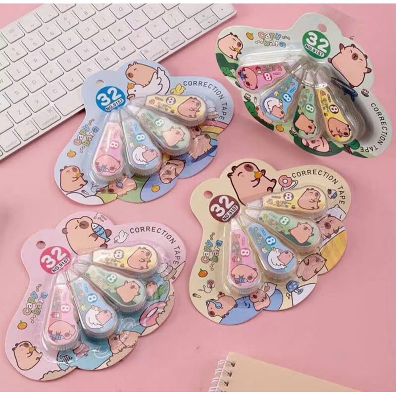 Fitas Corretivas Capibara Kit 4 peças | Papelaria Escolar | 32m