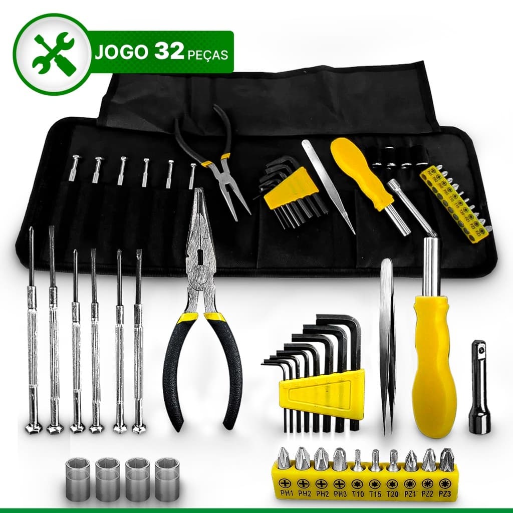Kit Ferramentas 32 Peças Titanium com Bolsa Dobrável – Uso Doméstico e Profissional