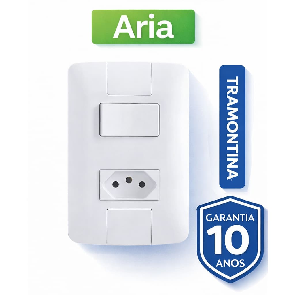 Conjunto 1 Interruptor Apagador Luz + 1 Tomada 10A Tramontina Aria Branco 4x2 Branco Original