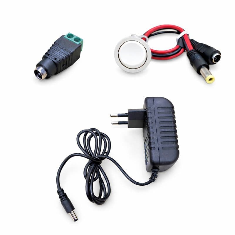 Kit Extra Com Fonte 12V 2A para Fita LED + Interruptor Botão Embutir Liga/Desliga + Conector P4 Fêmea