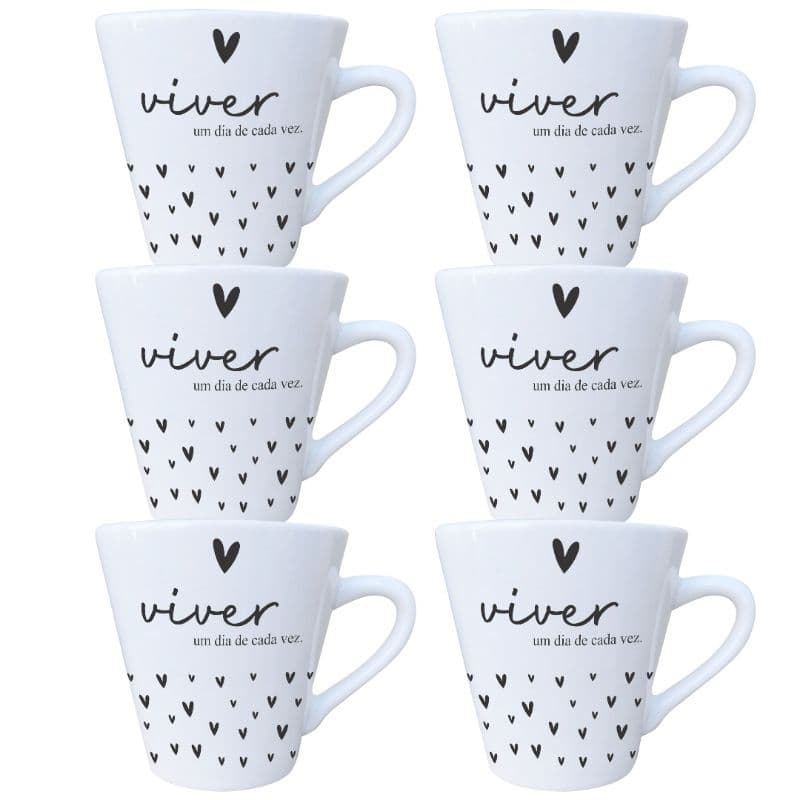 Jogo Xícaras Café Chá 6 Peças Porcelana Branca 120ml Viver
