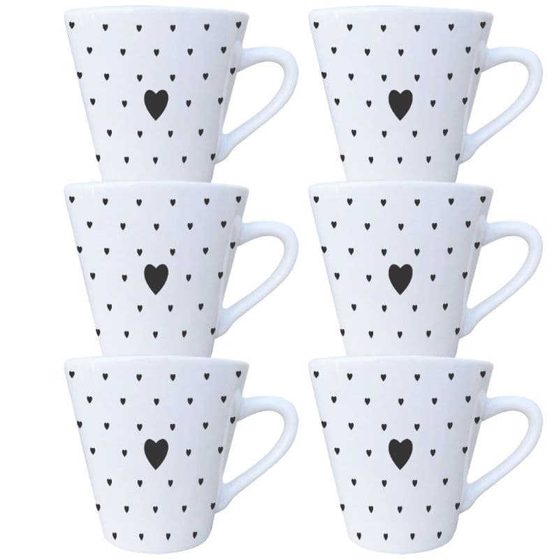 Jogo Xícaras Café Chá 6 Peças Porcelana 120ml Coração