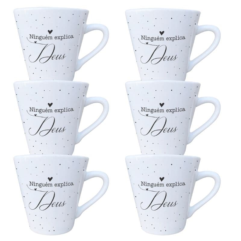 Jogo Xícaras Café Chá 6 Peças Porcelana Branco 120ml Deus
