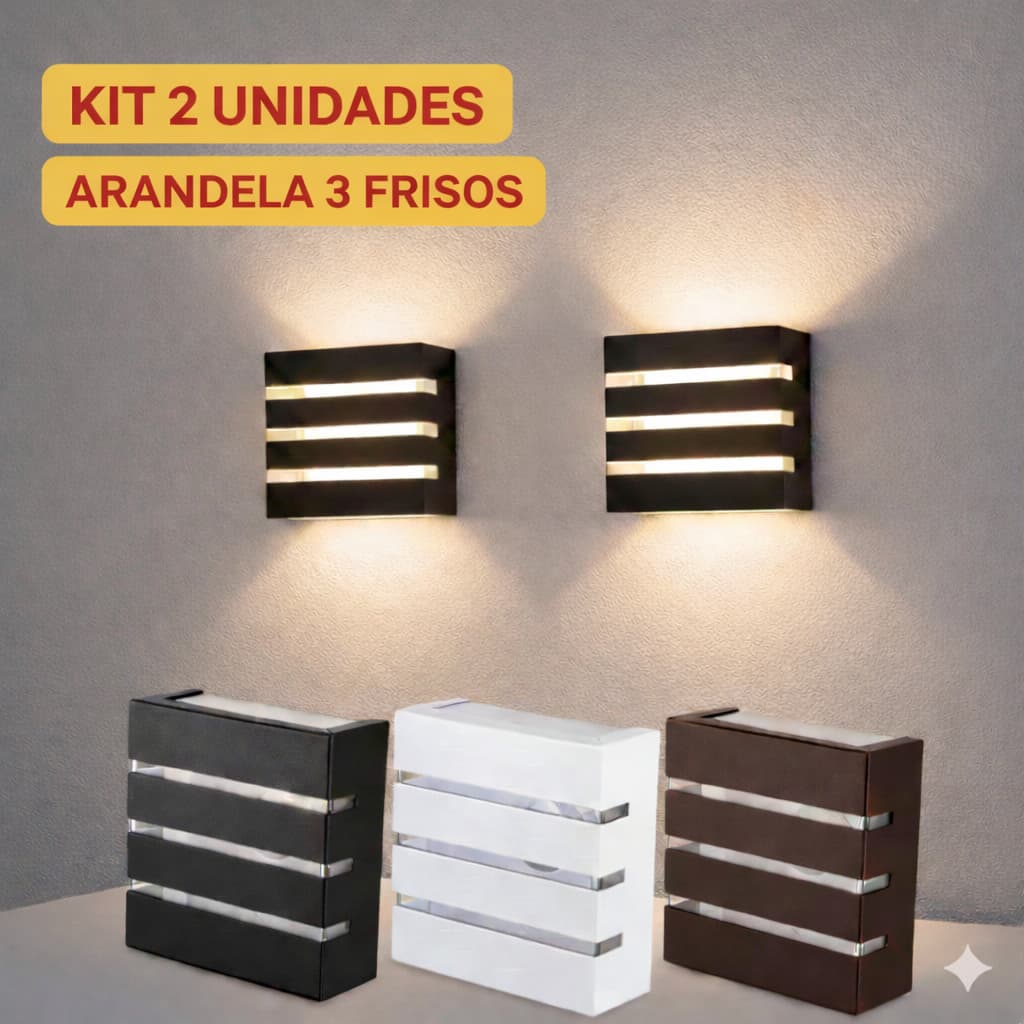 Arandela Luminária Kit 2Un 3 Frisos 3 Fachos Uso Externo Interno P/ Chácaras Sítios Piscinas Jardins