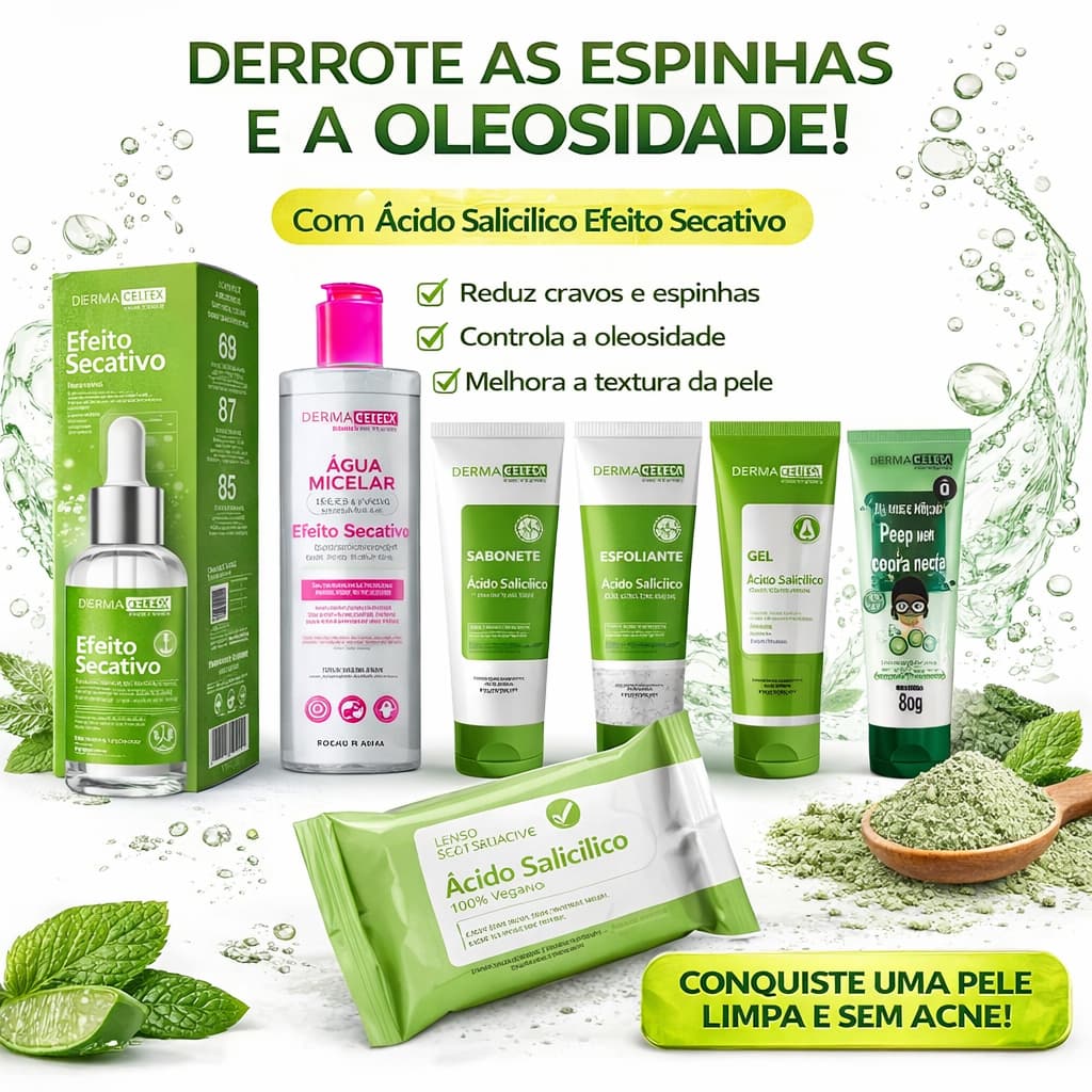 kit Linha Completa Ácido Salicílico Derma Chem – Antiacne, Esfoliante e Pele Sem Oleosidade