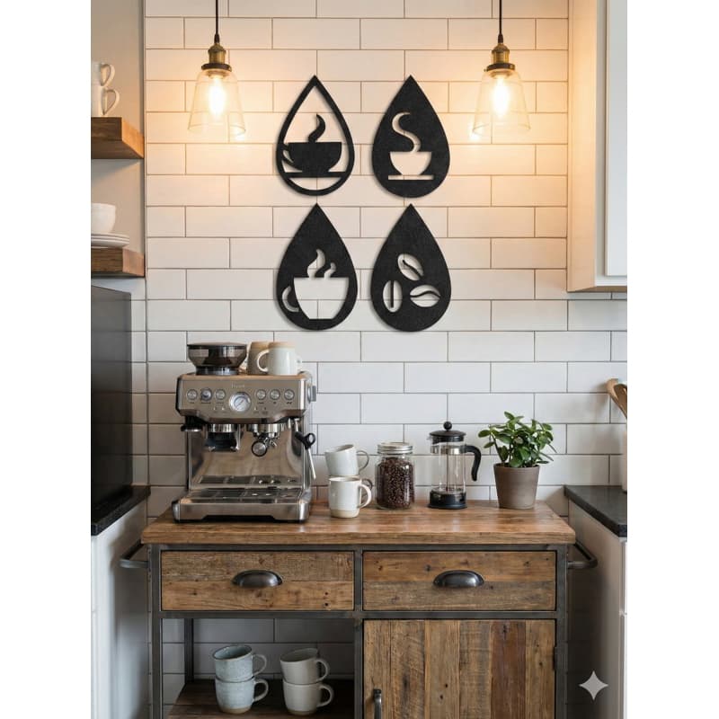 Kit Decorativo Café – 4 Gotas em PLA ou PETG  | 18 cm | Design Moderno