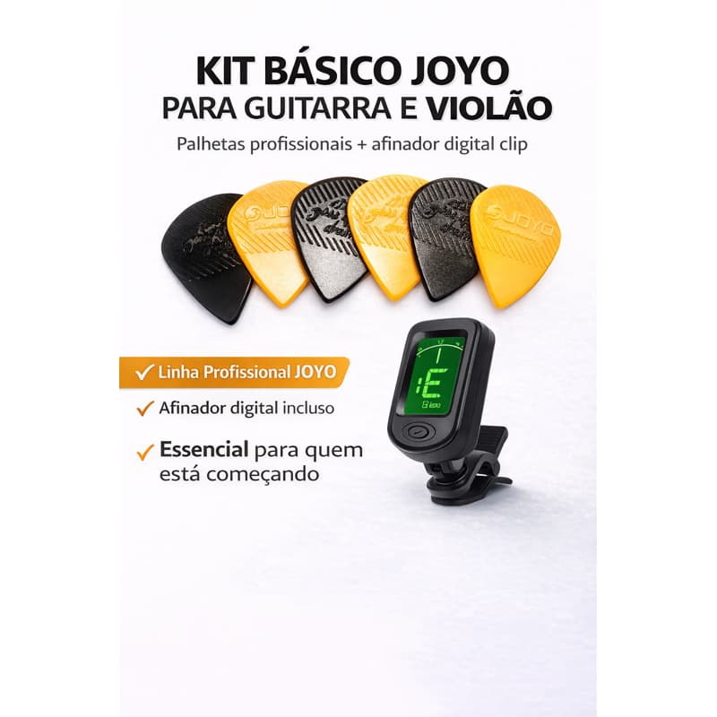 Kit Essencial Guitar Player – Afinador Digital Clip + 6 Palhetas JOYO