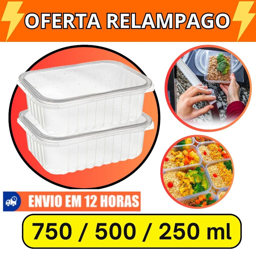 Pote Marmita Embalagem Descartável Fitness para Freezer Microondas Armazenamento Alimentos Comida