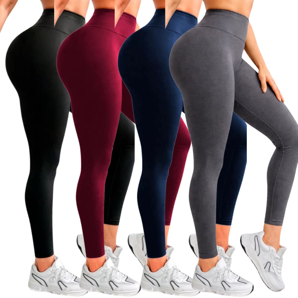 Kit 4 Leg Legging Básica Lisa Feminina FItness Preto Cinza Vinho e Azul Feminino Do P ao GG Suplex Cintuta Alta Academia