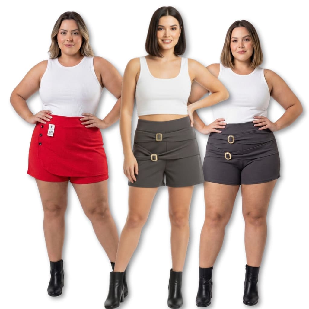 KIT 3 SHORT SAIA FEMININO SHORT MICROFIBRA COM ELASTANO CONFORTO