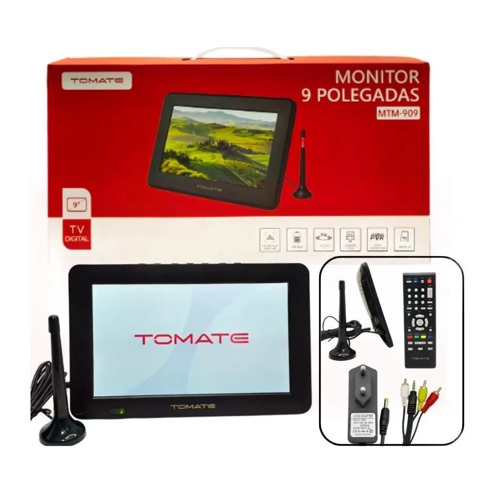 Tv Digital Portátil Recarregável 12 volts 9 polegadas Colorido bivolt 220/110V