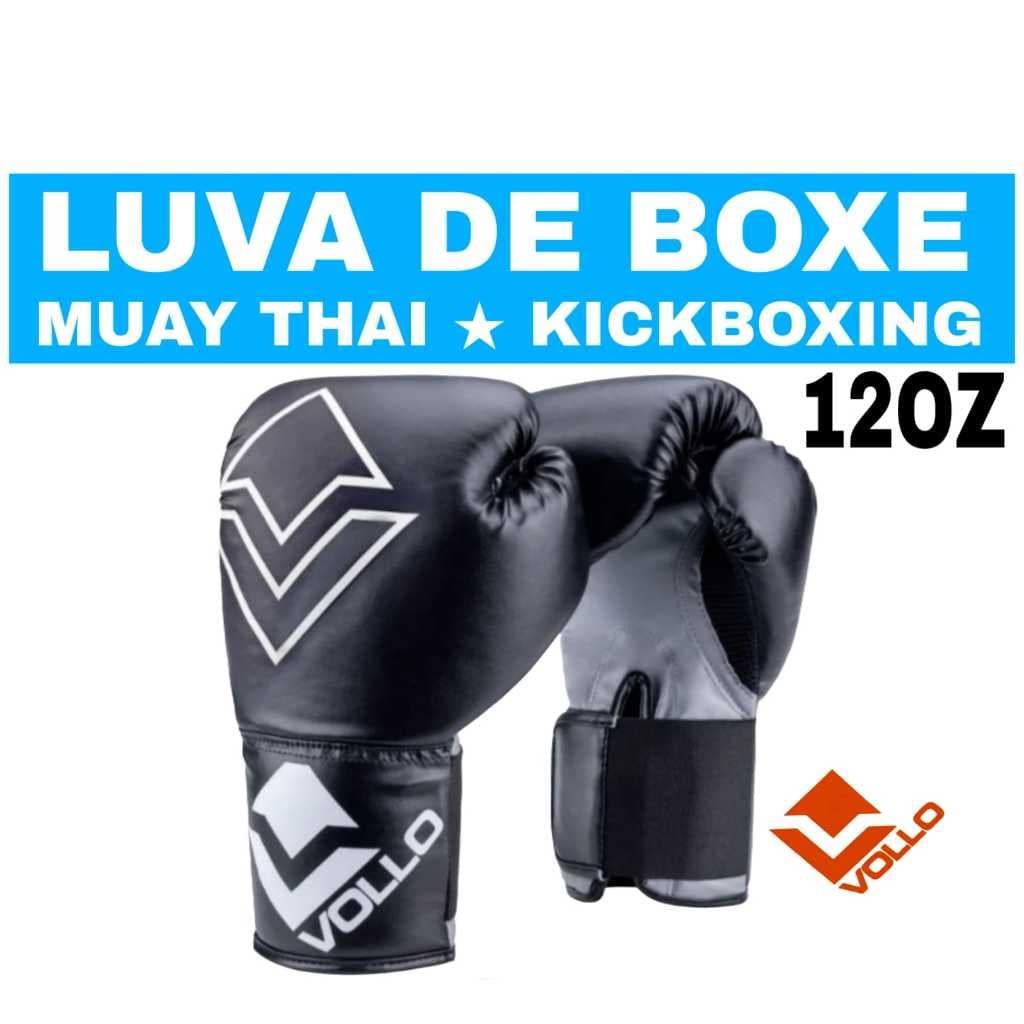 LUVA VOLLO DE BOXE, MUAY THAI, KICKBOXER KICKBOXING Preta 12Oz