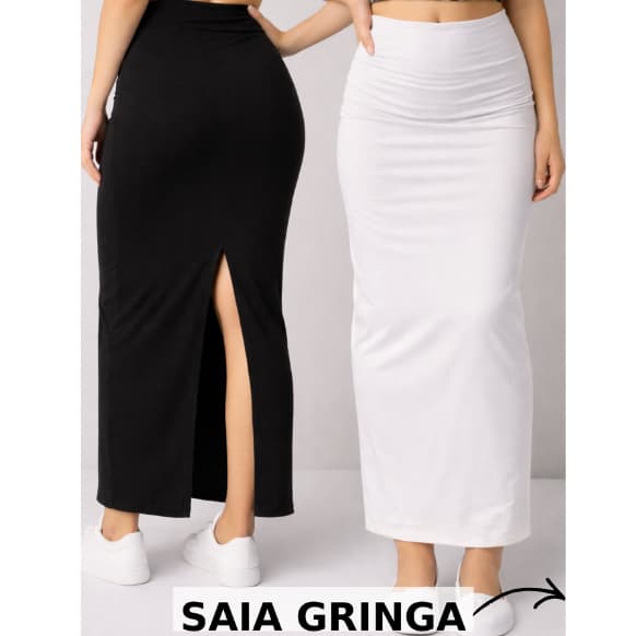 Saia Femenina Longa Justa Suplex Com Fenda Na Costa Saia Confortavel Com Elastico Na Cintura