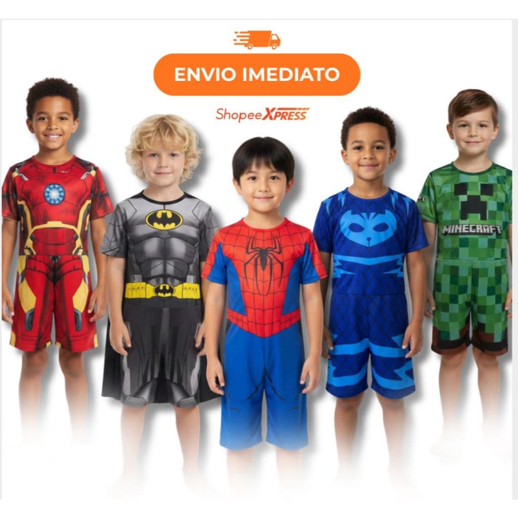 Fantasia Infantil Masculina Herói Curta com Máscara Roupa para Festa e Brincar