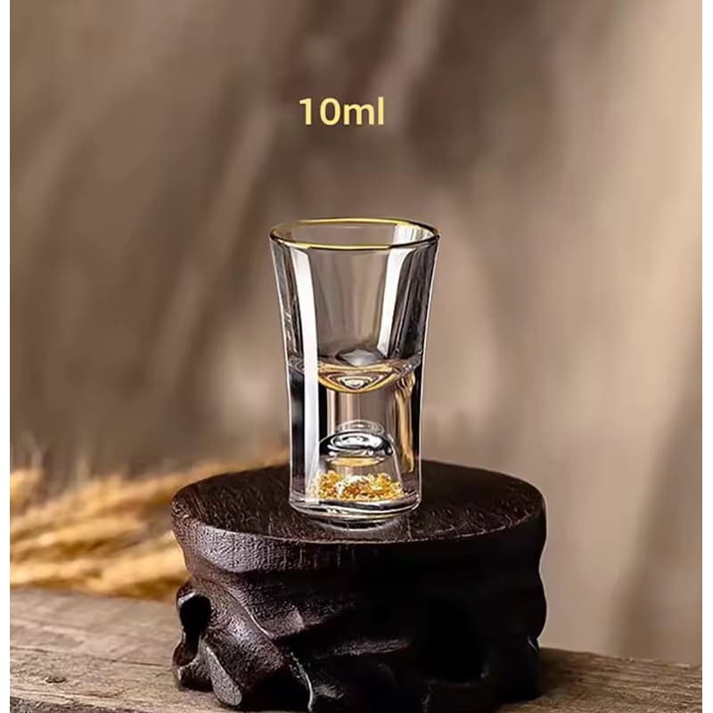 Jogo 6 Copos Tequila Aperitivo 10ml Vidro C/ Fio Dourado Incolor