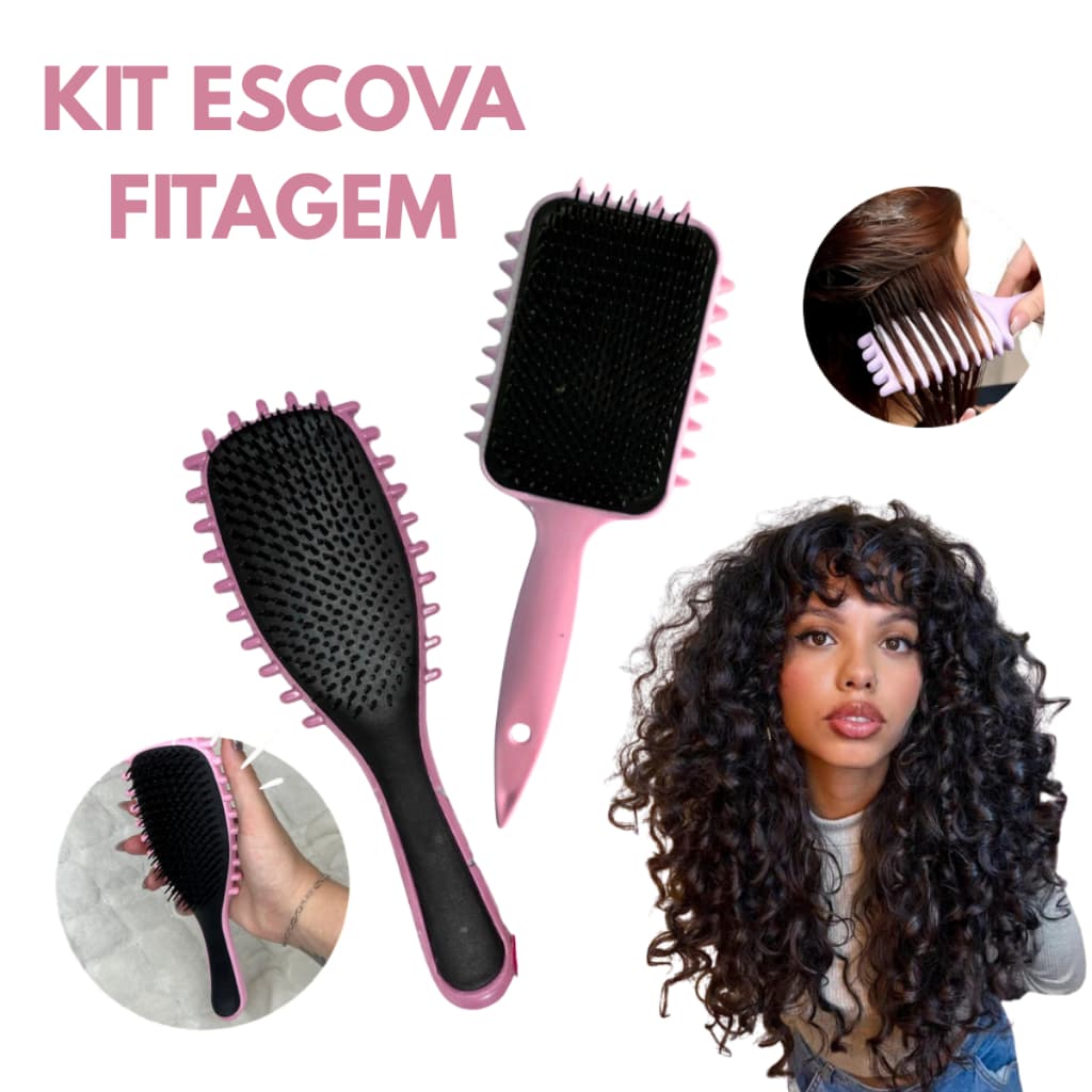 Kit 02 PÇs Escova Fitagem Onda Finalização Completa para Cabelos com Curvatura Cacheados definição c