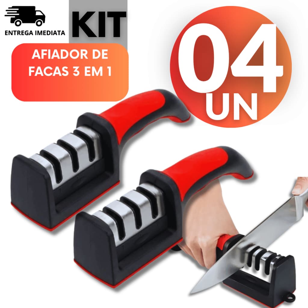 Amolador Afiador De Facas e Tesouras Em Aço Inox Profissional Com 3 Afiadores Profissional