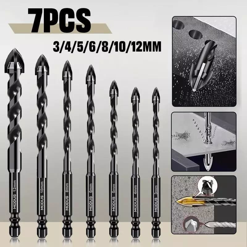 Kit 7 Brocas De Carboneto Triangular Titânio Profissionais 3-12mm Para Fura Tudo