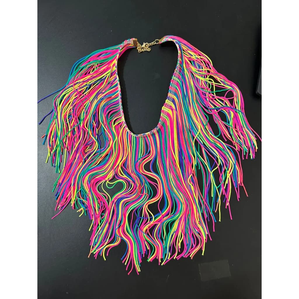 Colar Carnaval Colorido com Franjas Neon Multicolor