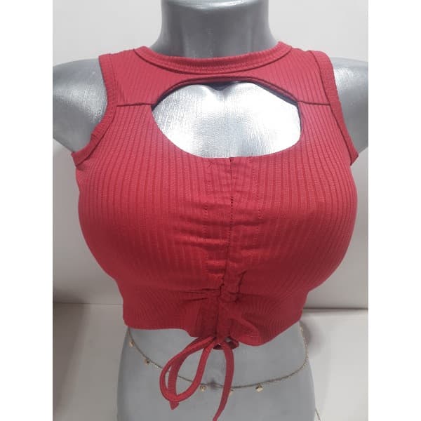 Cropped  Com Bojo Amarração e Puchador Canelado Feminino