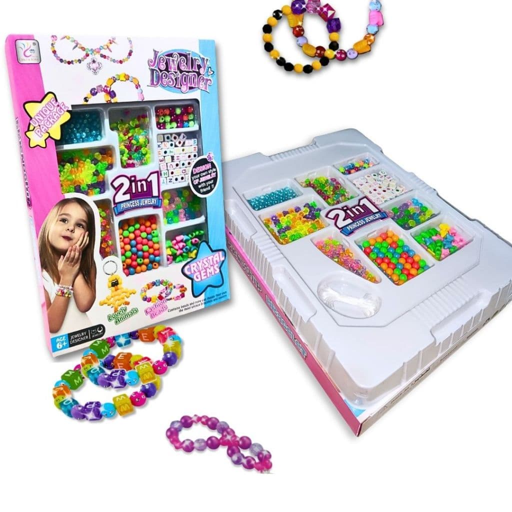 Kit Miçangas Infantil para Montar Pulseiras e Colares, Montagem de Bijuterias com Caixa Organizadora