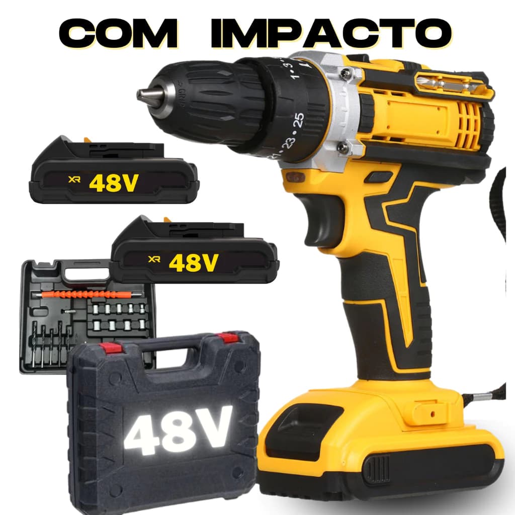 Parafusadeira Furadeira de Impacto a Bateria Recarregável Sem Fio 48v 2 Baterias