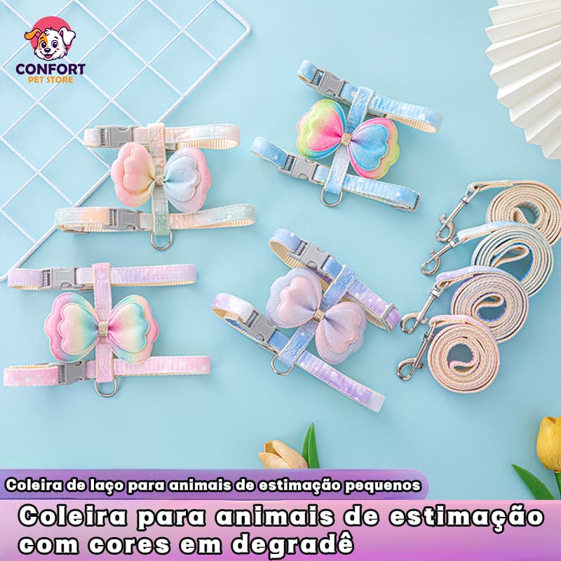 Peitoral para pets com guia laço borboleta ajustável confortável para gatos e cães pequenos Lindo colar