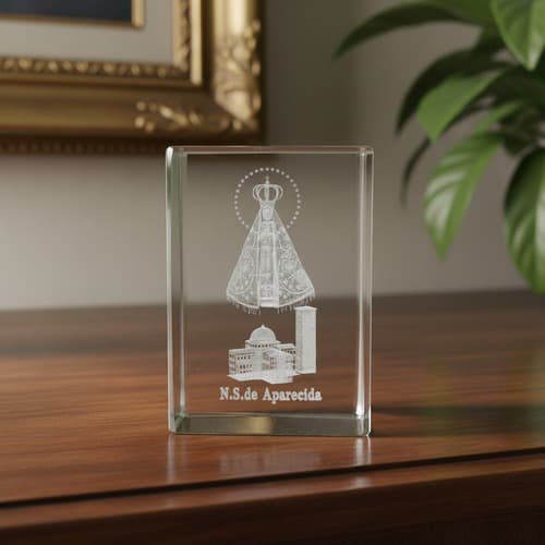 Cristal Cubo Nossa Senhora Aparecida 4,5 Pedra Enfeite Vidro