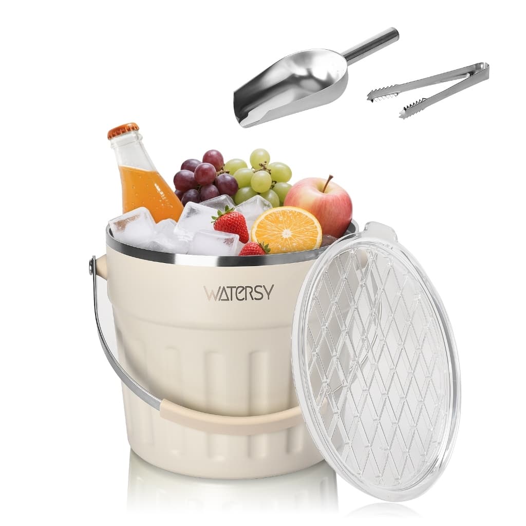 Balde de Gelo Isolado WATERSY 7.6L Inox 304 com Tampa, Colher e Pinça - Gran Capacidade