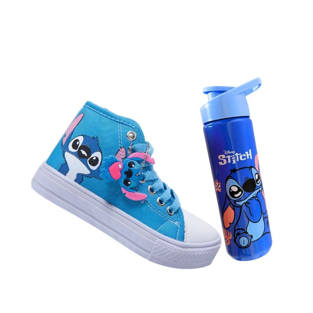 Calçado Infantil Stitch Tênis Cano Alto E Garrafa Kit Completo  Lilo And Stitch Conforto E Estilo