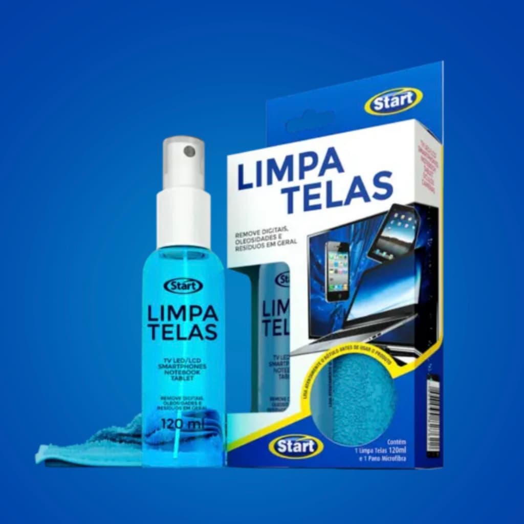 Limpa Telas 120ml + Pano Microfibra para Celular, TV e Notebook