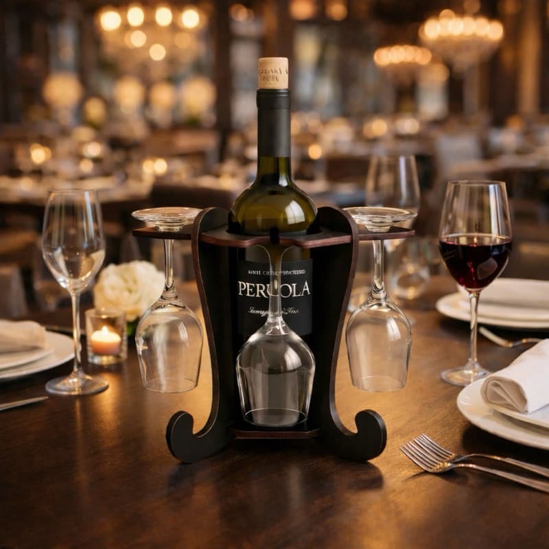 Adega de Vinhos Preta com Suporte para 4 Taças Elegância Praticidade Bancada Mesa Mdf