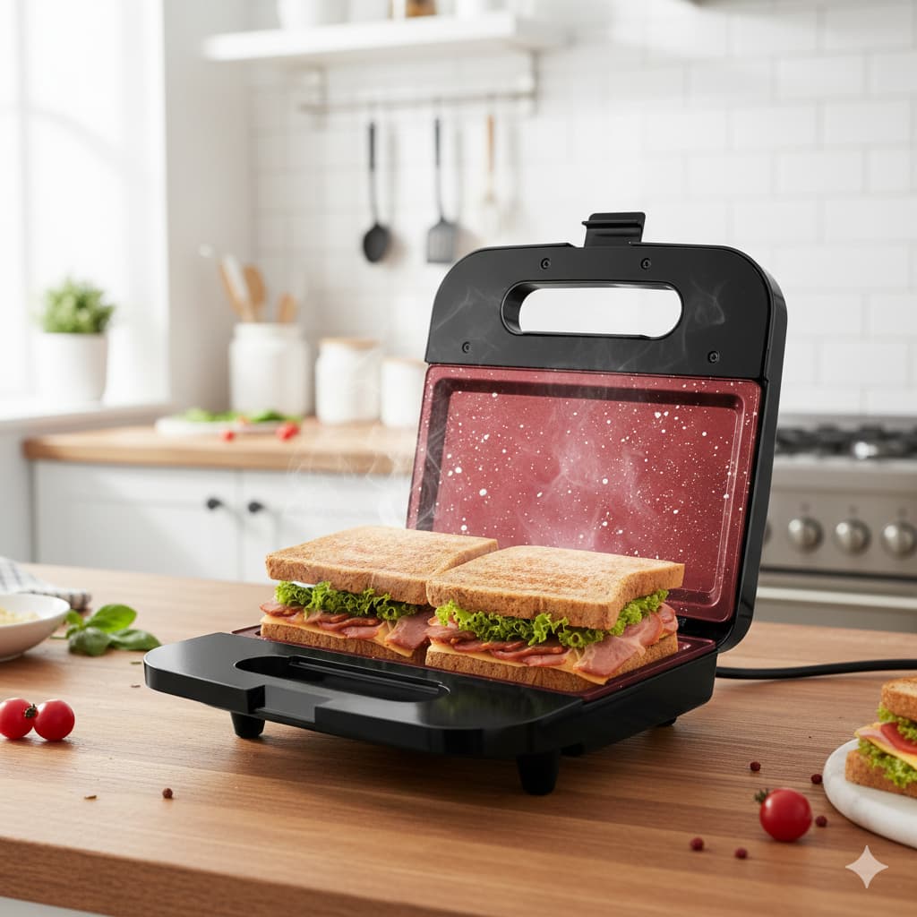 Sanduicheira Antiaderente Cerâmica 750W Não Gruda Alimentos Cabe 2 Sanduíches Mais Saúde Britânia