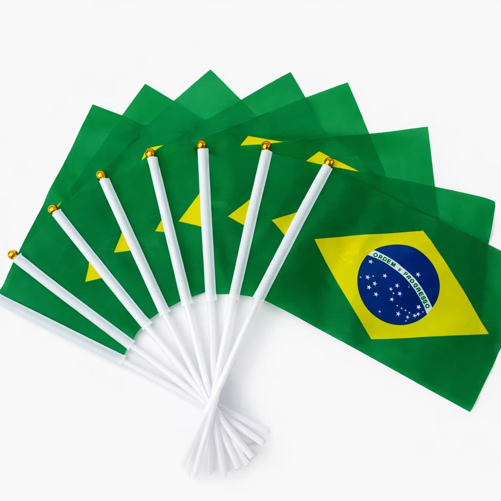 Kit 12 Bandeira do Brasil de Mão com Hase Para a Copa do Mundo